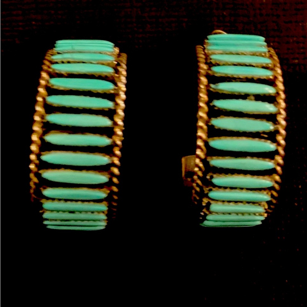 ZUNI SLEEPING BEAUTY INLAID NEEDLEPOINT EARRINGS